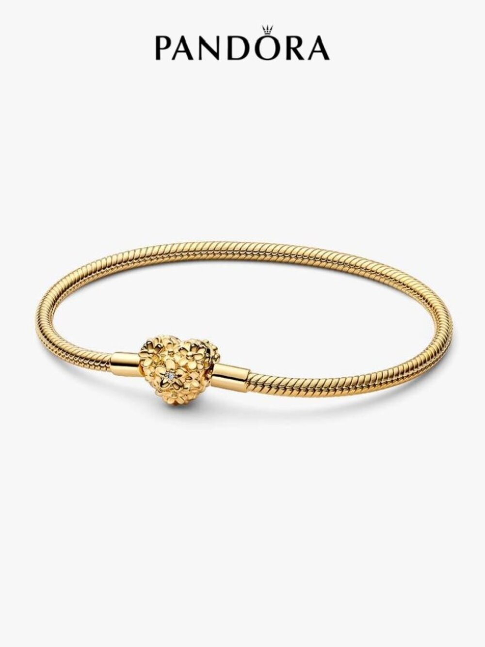 Pandora Daisy Heart Clasp Snake Chain Bracelet